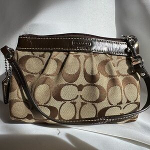 Coach Brown Signature Clutch with Leather Trim